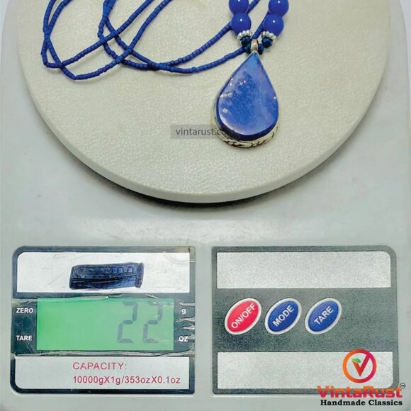 Lapis Lazuli Tear Drop Pendant Necklace: Beaded Gemstone Jewelry - Picture 11 of 11